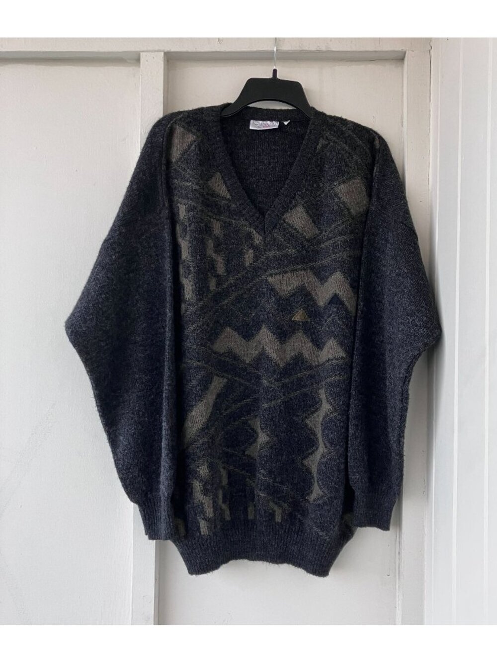 Gianni M Mens Vintage 90s Grandpa Geometric Zig Zag Sweater Size XXL Gray FA EXC